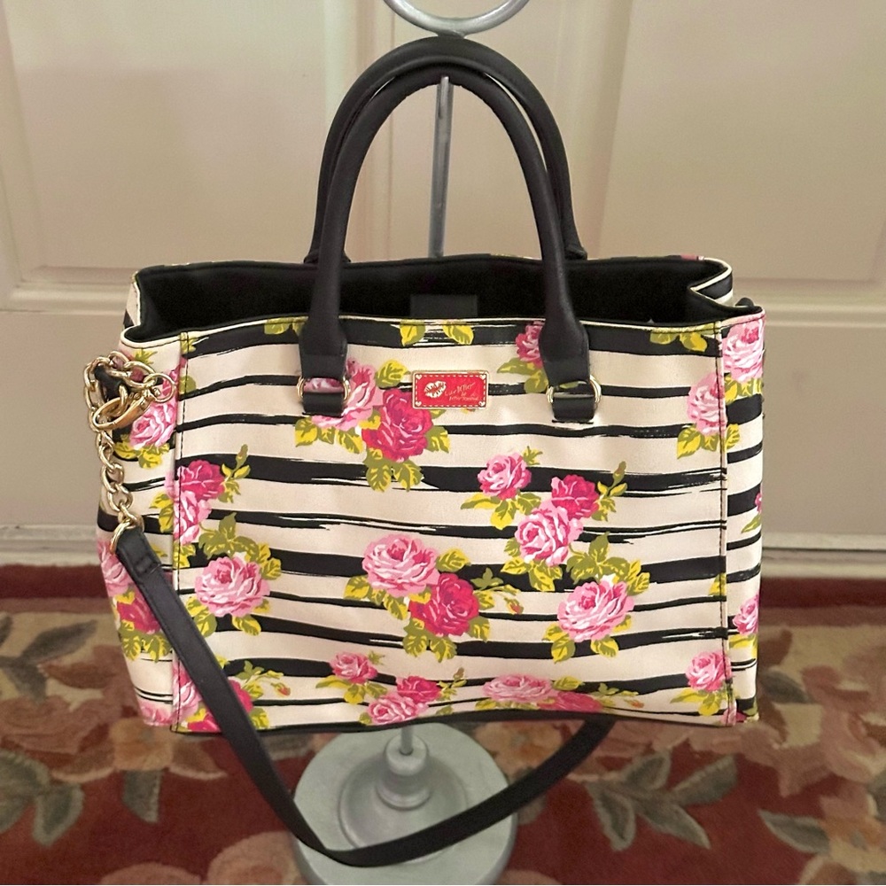 Luv Betsey by Betsey Johnson multicolor striped and floral pattern shoulder bag